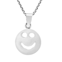 Fashion Quirky and Happy Smiley Face Sterling Silver Pendant Necklace - £14.70 GBP