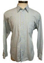 J Crew Mens Cotton Button Down Dress Shirt Blue Green Stripe 17 - 17.5 XL - £7.88 GBP