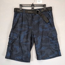 No Fear Men&#39;s 32 Blue Black Camo Cargo Shorts w Logo Belt, Hybrid Hiking... - $27.00