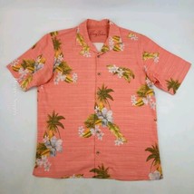 Tommy Bahama Mens Large 100% Silk Hawaiian Shirt Palm Floral Pink Button Up - $18.80