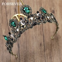 Ess vintage baroque green crystal crown wedding headpieces bride queen hair accessories thumb200