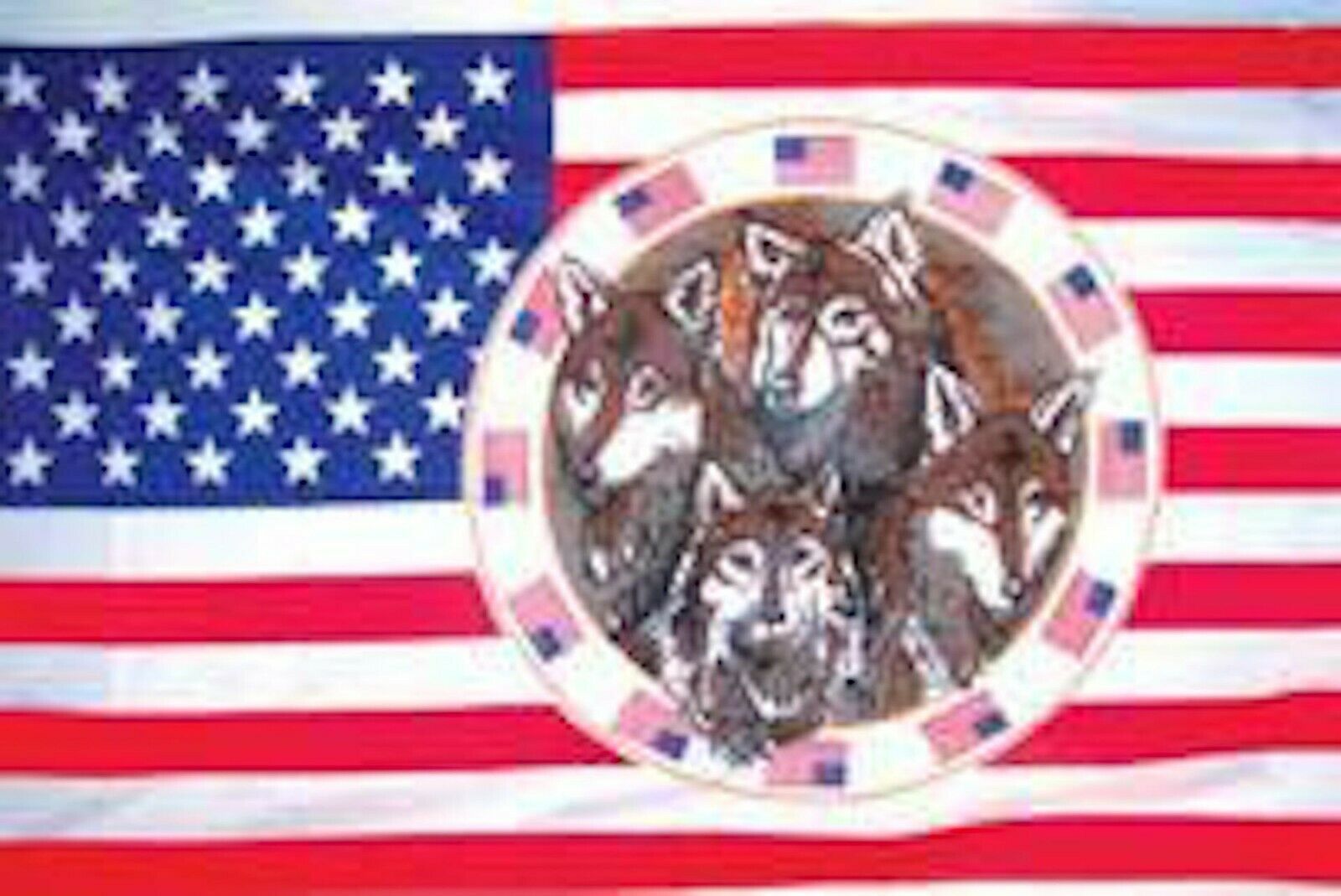USA 4 WOLVES FLAG FL309 flags banners american wolf - $4.74