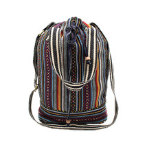 Multicolor Striped Jacquard Cotton Sling Boho Bag Purse Drawstring Closure - $23.76