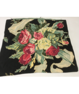 Black fabric with large rose floral pattern handmade vintage pillow cover - $19.75