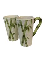 Vintage Bamboo Rattan Hand Painted Mug Set of 2 Cardinal Inc Tall Latte ... - $25.20