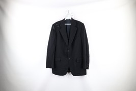 Vintage 70s Streetwear Mens 42L Wool 2 Button Suit Jacket Sport Coat Bla... - £38.75 GBP