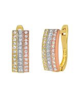 14k Tri-Tone Gold CZ Semi-Hoop Earrings 6mm Pave 15mm Clip-In Hoops - $429.00