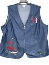 Allison Daley II Blue Denim Jean Vest w Sailboat 100% Cotton 24W Nautica... - $13.06