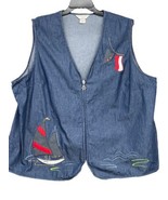 Allison Daley II Blue Denim Jean Vest w Sailboat 100% Cotton 24W Nautica... - $248.22 MXN
