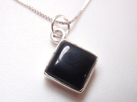 Small Black Onyx Square 925 Sterling Silver Pendant - £11.57 GBP