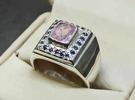 925 Sterling Silver Certified 5ct Pink Sapphire Gemstone Christmas Men&#39;s Ring - £222.22 GBP