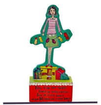 Demdaco Christmas Girl Holiday Decor Figure Wooden Shelf Sitter Peace Joy Mitten - £5.31 GBP