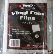 100 Pcs. 1-7/8" x 1-7/8" Vinyl Coin Flips, Coin Holders
