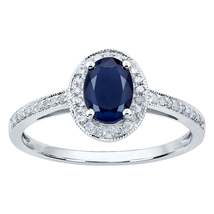 10k White Gold Genuine Oval Sapphire and Diamond Halo Ring - £153.16 GBP