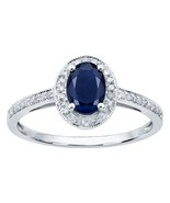 10k White Gold Genuine Oval Sapphire and Diamond Halo Ring - $189.99