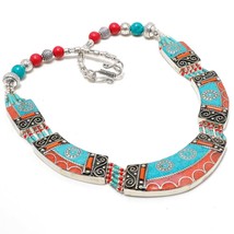 Tibetan Turquoise Red Coral Handmade Fashion Jewelry Necklace Nepali 18&quot; SA 4769 - £17.38 GBP
