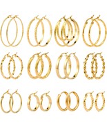 12 Pairs Gold Hoop Earrings  - £22.43 GBP