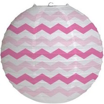 Candy Pink Chevron Stripe Wire Paper Lantern 12&quot; Pink Hanging Decoration - £15.04 GBP