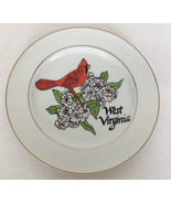 Vintage West Virginia decorative plate with cardinal red bird and flowers - €17,15 EUR