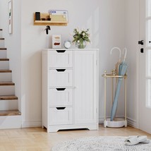 Fotosok Bathroom Floor Cabinet, Freestanding Storage Cabinet With 4, White - £81.95 GBP
