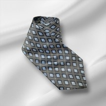 Geoffrey Beene Mens Gray and Blue Diamond Pattern Silk Necktie - £10.48 GBP