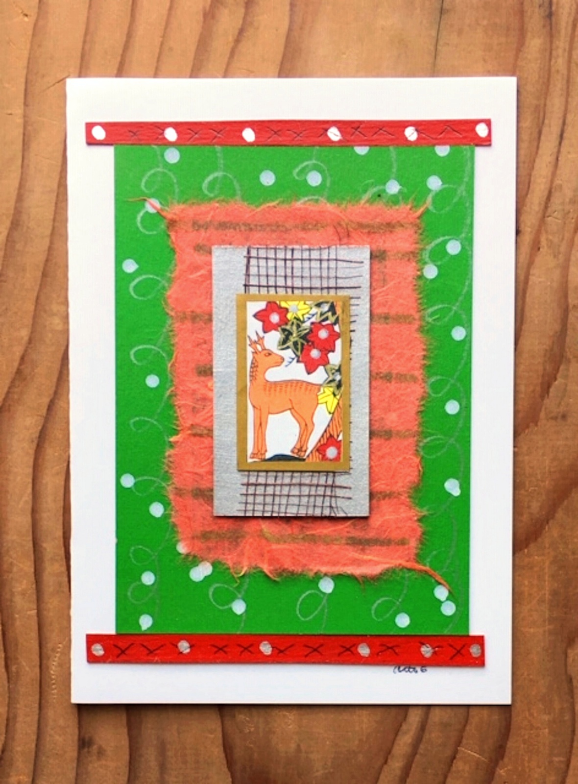 Primary image for Deer with Floral Tree on Painted Wood Veneers Greeting Card
