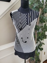 Dana Buchman Womens Black White Cotton Striped Mock Neck Top Blouse Size Large - £20.24 GBP