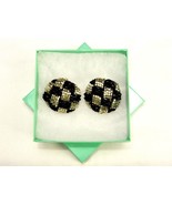 Button Style Clip-On Earrings, Black &amp; Silver, Beaded Checkerboard, JWL-031 - $8.77