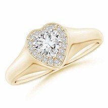 ANGARA Diamond Heart-Shaped Halo Signet Ring in 14K Gold (Grade-HSI2, 0.54 Ctw) - £1,609.85 GBP