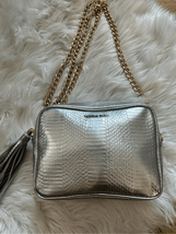 Victoria secret silver crossbody purse w gold chain and tassel - $38.61
