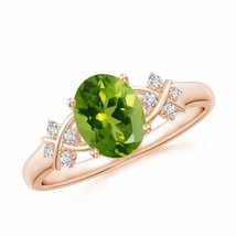 ANGARA Solitaire Oval Peridot Criss Cross Ring with Diamonds in 14K Gold - £783.07 GBP