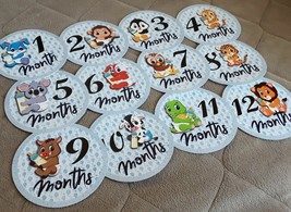 Cute baby animals with milk bottle themed monthly bodysuit baby stickers - $7.99