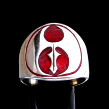 Sterling silver ring Double Axe symbol Ninja assassin with Red enamel high polis - £64.14 GBP
