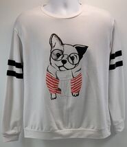I9) Allegra K Woman French Bulldog Graphic Long Sleeve White Sweatshirt ... - $11.87