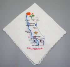 Handkerchief California State Cities Landmarks Embroidered Scalloped Edge - £15.81 GBP
