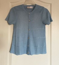 Womens Cookie&#39;n Cream Blue/ Teal Short Sleeve Button Up Cardigan Size Small - £11.09 GBP