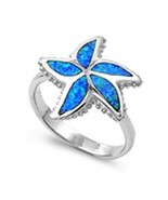 Sterling Silver October Blue Simulated Opal Ring - £45.60 GBP+