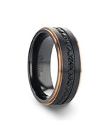 Men’s Black Titanium Wedding Band with Black Sapphire Channel &amp; Rose Gol... - $3,228.56 MXN