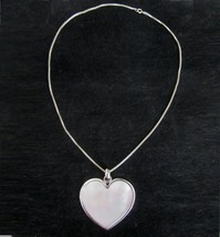 Large Heart Necklace White Shell Pendant 925 silver Box Chain Corazon Blanco - £27.65 GBP