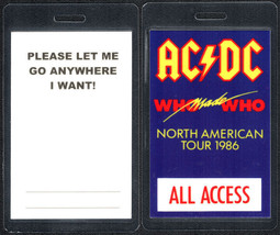 1986 AC/DC Laminated OTTO All Access Backstage Pass from the Who Made Who North - £8.44 GBP