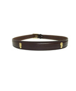 HAWAIIAN Tiki MAN Gold w/ Rhinestones Brown CUIR Italian Leather BELT Si... - £13.92 GBP