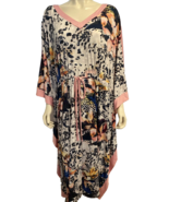 Carole Hochman Pink, Blue, Black Animal Print V Neck Kaftan Lounge Dress... - $43.69