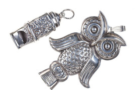 2 Vintage Sterling silver whistle pendants Reed &amp; Barton Owl and other - £143.85 GBP