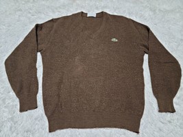 Brown V Neck Sweater Chemiste Lacoste Sz 4 Made In France VTG Preppy Wool Blend - $16.07