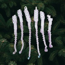 Hand Made Beaded Ornaments 6 Vintage Icicle Tree Decoration Classic Christmas - £22.42 GBP