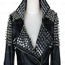 New Woman Punk Rock Brando Silver Spiked Studded Black Biker Leather Jac... - £298.91 GBP