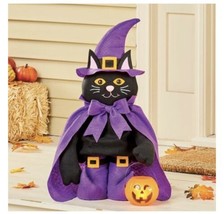 Spooky Halloween Decorative Cat Dressed In Witch Outfit extends 23-39in Tall col - £116.49 GBP