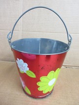 Vintage Ohio Art Red Metallic Floral Tin Bucket Pail     17 - $37.04