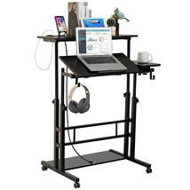 Mobile Stand Up Desk, Adjustable Laptop Desk With Wheels, Storage Desk Home Offi - £133.45 GBP