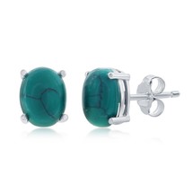 Sterling Silver 8x6mm Oval Turquoise Stud Earrings - £21.70 GBP